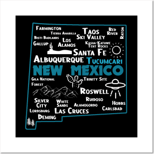 Cute map of Tucumcari New Mexico Albuquerque Map Santa Fe Los Alamos, Taos,Roswell Las Cruces Deming Carlsbad Silver City Posters and Art